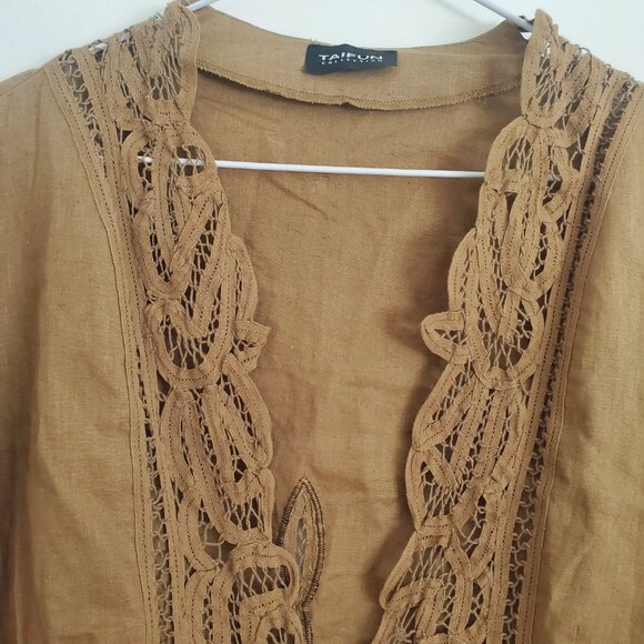 TAIFUN COLLECTION Linen Lace Cardi Long Bolero Draped Cardigan LIKE NEW - Picture 3 of 8